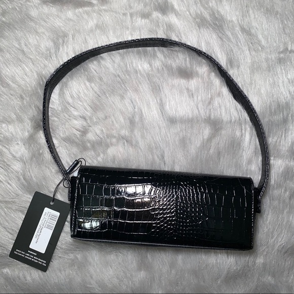 Black Croc Rectangle Baguette Bag - Picture 3 of 5